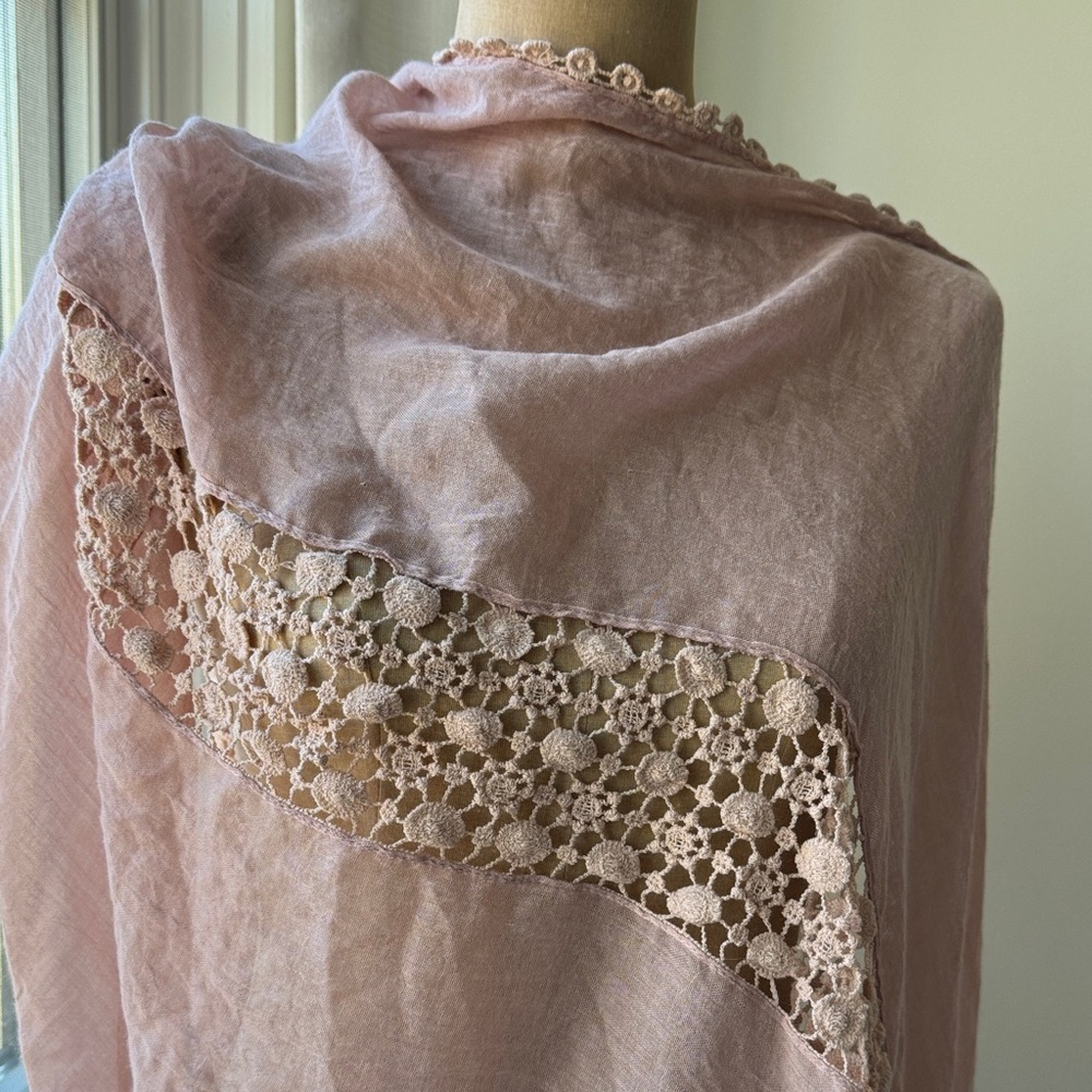 29 Palms sheer wrap with crocheted accents in blush.
